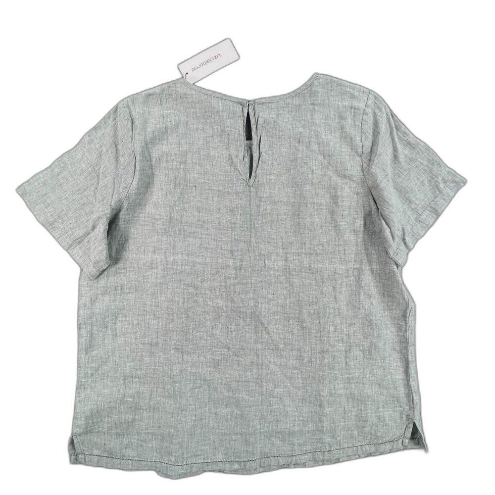 NWT Liz Claiborne Linen Cotton Pintuck Short Sleeve Blouse L Forest Green - Picture 10 of 11